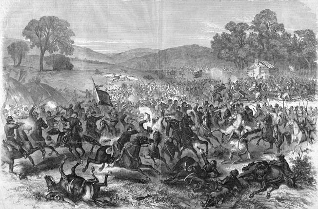 While Robert E. Lee’s Confederate infantry prepared a last desperate charge on the Union lines at Gettysburg.