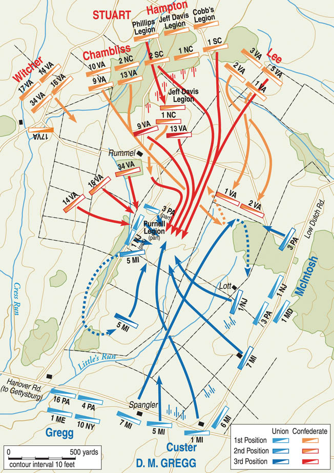 gettysburg union confederate map cavalry lee civil war lines robert turnpike ground charge stuart jeb cress overlooking ridge held moving