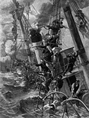 After the Re d’Italia’s deck was awash, Italian marines climbed aloft into the rigging to fire on the Austrians. They managed to kill some of the enemy sailors before the ship slipped down into 200 fathoms of water.
