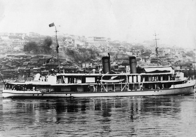 The U.S. Navy gunboat Luzon, with the American flag plainly visible, provided refuge to the U.S. Ambassador to China and other embassy personnel during the Japanese aerial onslaught against Nanking.