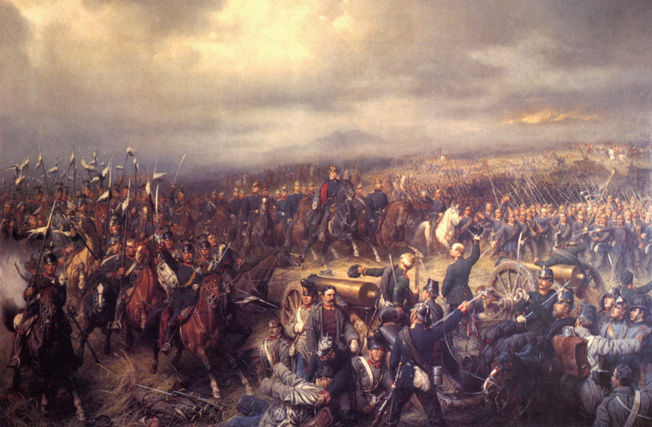 At the Battle of Sadowa, on July 3, 1866, the better organized Prussians decidedly defeated the Austrian Army and won the Seven Weeks' War.