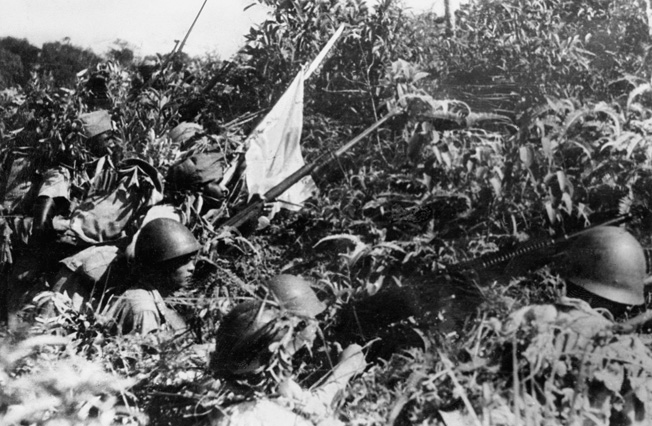 JAPANESE IN BURMA, 1944. Japanse soldiers fighting jointly with members of the Indian Liberation Army in Burma, autumn 1944.