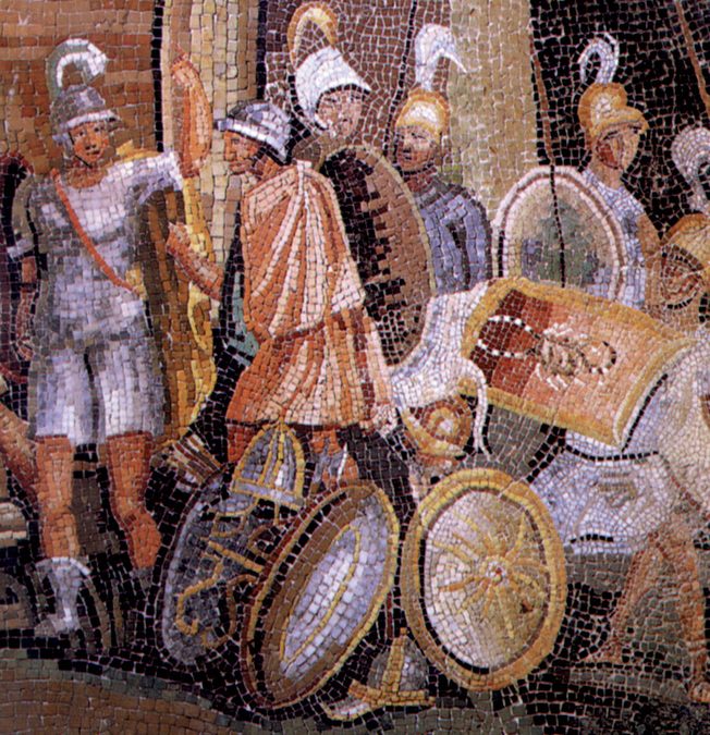 Roman soldiers depicted in a mosaic from the first century AD.