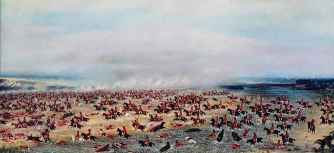 IND146574 Battle of 'Tuyuti', from the paintings depicting the Triple Alliance War, 1866 (oil on canvas) by Lopez, Candido (1840-1902); Museo Historico Nacional, Buenos Aires, Argentina; (add.info.: War of the Triple Alliance (1860-70); Argentina, Uruguay and Brazil against Paraguay;); Index; Argentinian, out of copyright