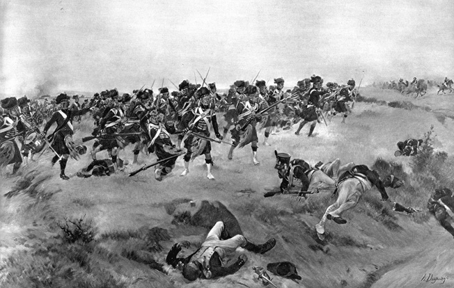 The Gordon Highlanders of the 92nd Regiment charge a French position at Quatre Bras. At one point, they pursued the fleeing enemy for half a mile before stopping for breath. 