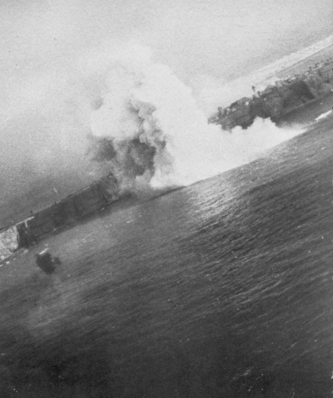 After antiaircraft fire has pushed it off course, an Operation Aphrodite drone crashes into the water short of its target. Operation Aphrodite was innovative and ahead of its time, but plagued with technical flaws.