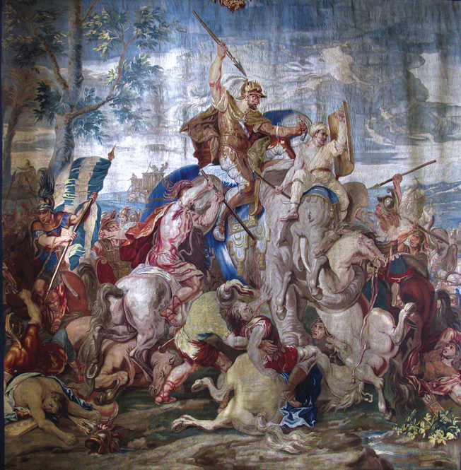 As depicted in this 17th-century tapestry, war elephants helped Alexander the Great defeat Persian King Darius III at Gaugamela in 331 bc. 