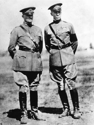 General John J. Pershing (left) and his aide, Colonel Marshall, photographed in France, 1918.