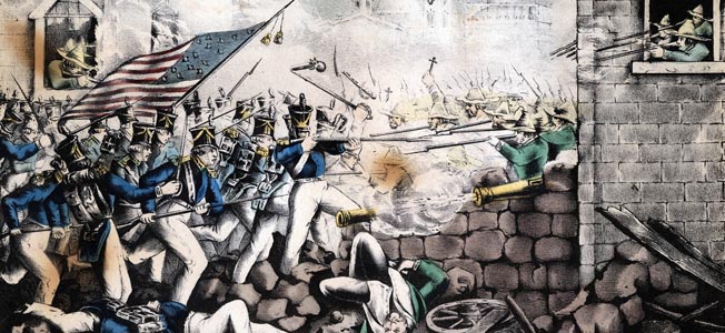 American soldiers advance at great cost during the 1847 Mexican War battle at Vera Cruz. Johnson missed most of the fighting while serving as assistant commissary for General Winfield Scott’s amphibious army.