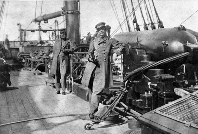 Confederate Captain Raphael Semmes, right, poses aboard Alabama with his highly efficient second-in-command, Lieutenant John McIntosh Kell, who served as the ship’s executive officer.