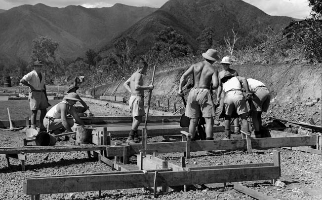 Soldiers from New Zealand begin construction on a new hospital on New Caledonia. The Free French government on the island often cooperated grudgingly with the Allied military command.