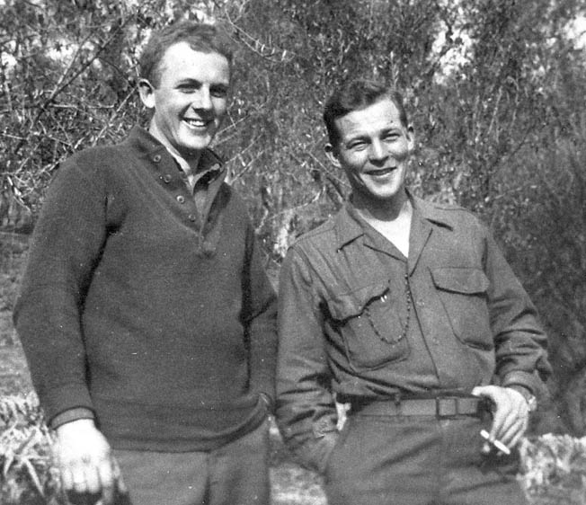 Ski trooper Fran Limmer (left) and his platoon sergeant Torger Tokle, shortly before Tokle’s death. Before the war, the Norwegian-born Tokle held the world’s record in the ski jump.