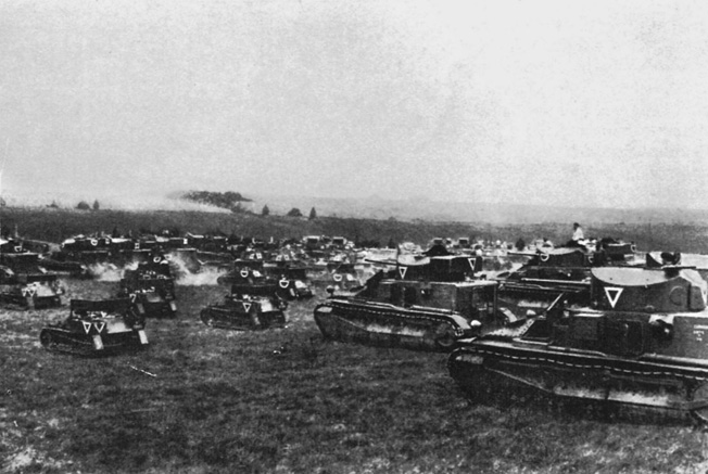 Medium tanks of Hobart’s 1st Tank Brigade during close-order military exercises on southern England’s Salisbury Plain, circa 1934.