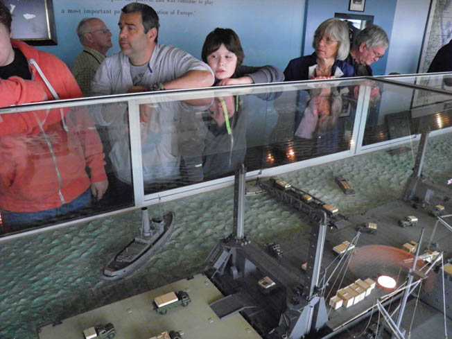 A working scale model of the artificial harbor at the Musée du Débarquement at Arromanches.