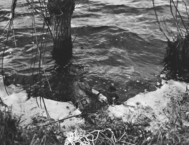 The Germans flooded miles of Normandy countryside, drowning many paratroopers, like this soldier from the 82nd Airborne Division.