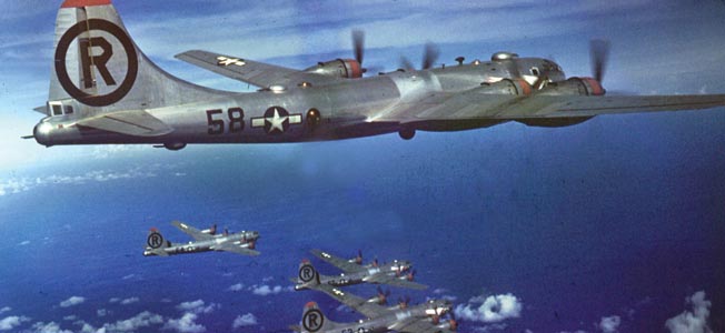 B-29 bombers flying a daylight mission to Japan.