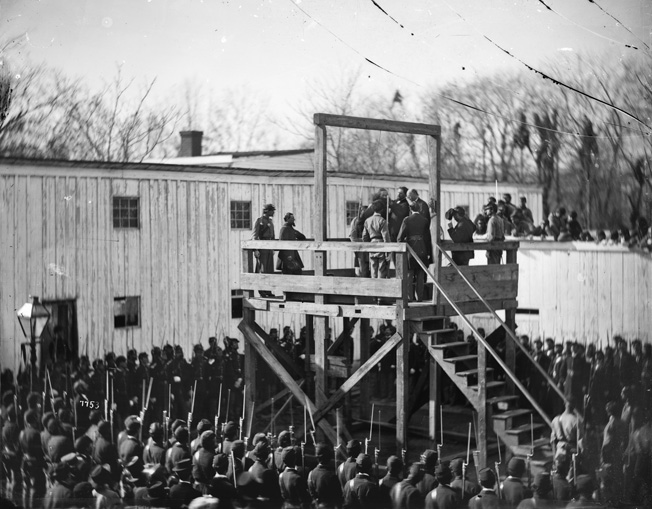 The hangman places a noose around the neck of Andersonville commandant Henry Wirz prior to his execution in Washington on Nov. 10, 1865.