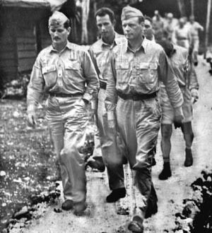 Major Joe Foss (left) and Charles Lindbergh. Although a civilian consultant, Lindbergh flew some 50 combat missions.