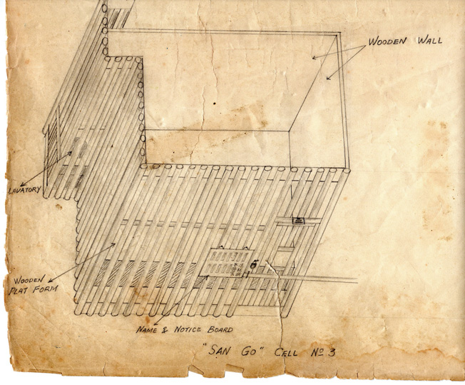 Henry Pringle’s drawing of the prison cells in Bridge House.