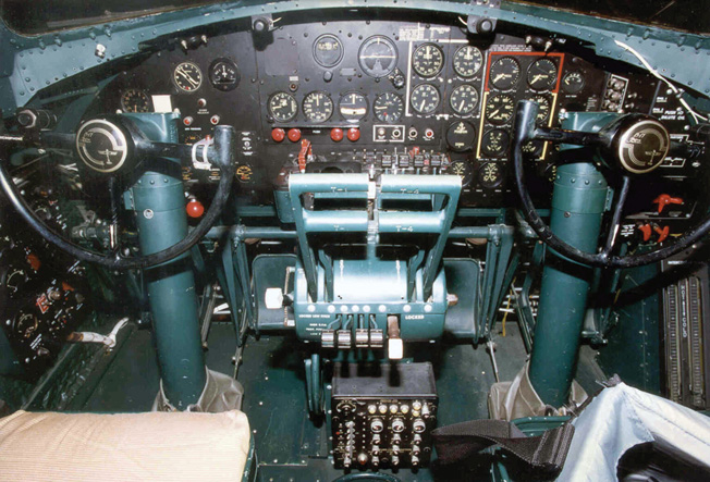 The cockpit of a B-17. 