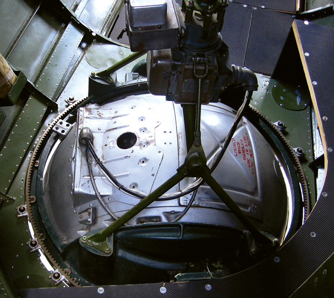 Looking down on the hatch cover of the B-17’s ball turret. 