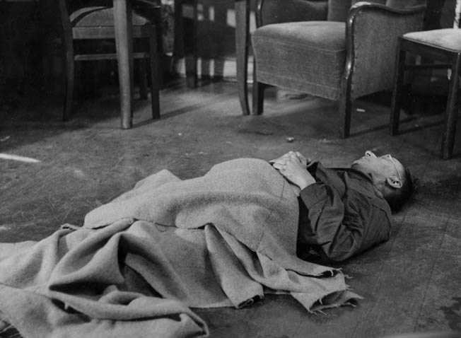 Himmler’s corpse lies on display after committing suicide while in British custody in Lüneburg, May 23, 1945.