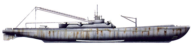 An illustration of a 400-series submarine. They were 400 feet long–88 feet longer than a Balao-class American submarine. An onboard crane was used to retrieve the floatplanes. 