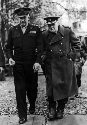 Eisenhower and British Prime Minister Winston S. Churchill confer in France, summer 1944.