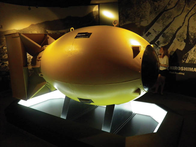 A full-size replica of “Fat Man”—the atomic bomb dropped by the B-29 Bock’s Car over Nagasaki on August 9, 1945.