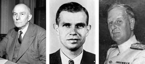 (Left to right): Stanley K. Hornbeck, special adviser to Secretary of State Cordell Hull; Hornbeck’s aide and Communist spy Alger Hiss; Admiral Husband Kimmel, C-in-C, U.S. Pacific Fleet.