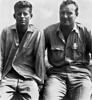 Lieutenant Lenny Thom (right) with John F. Kennedy, “somewhere in the South Pacific.” 