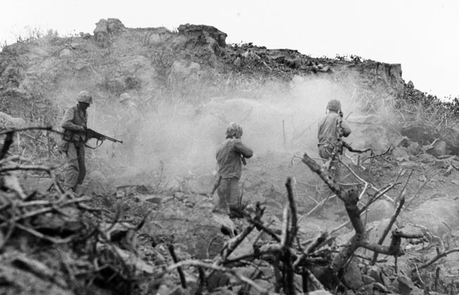 Burrowed into caves on Iwo Jima, the Japanese defenders had to be blasted out one cave at a time. More than 6,000 Americans and 20,000 Japanese died. 