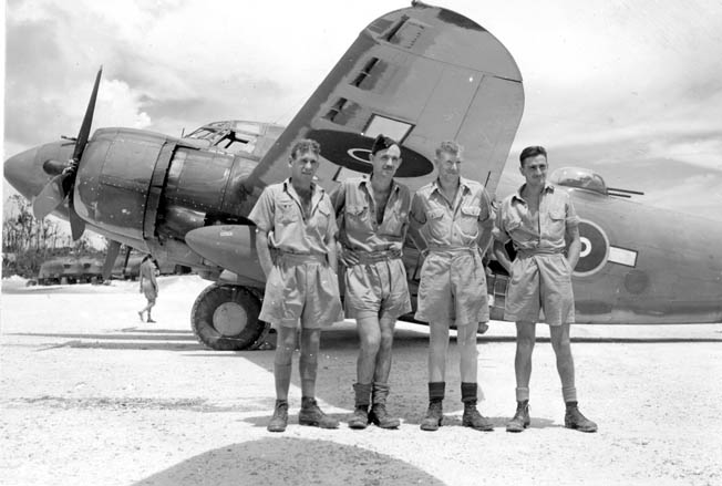 An RNZAF crew poses in front of their Lockheed PV1 Ventura after returning from St. Georges Channel near Rabaul, where they were jumped by six to nine Japanese Zeros. As detailed in the story, the New Zealanders shot down three enemy aircraft and scored two other “possibles.” The plane returned to Munda full of holes and with a crew member wounded in the ankle. 