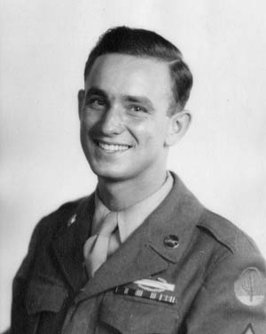 Recently promoted to sergeant, Ray Miller smiles broadly for the photographer in this image taken shortly after his return to the United States in June 1945.