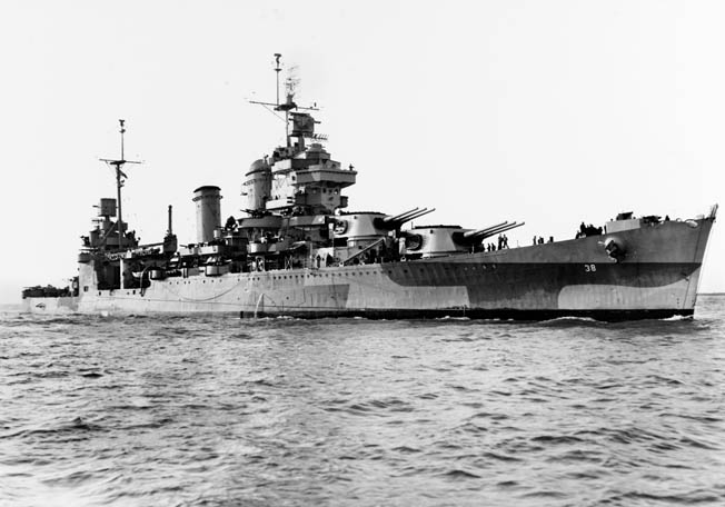 The cruiser USS San Francisco pounded the enemy during the opening phase of the battle. As the confused melee wore on, its gunners mistakenly fired on one of their own destroyers, USS Farenholt.