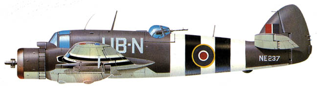 This drawing of a Bristol Beaufighter TF Mk X of No. 455 Squadron, Royal Australian Air Force, presents the aircraft’s distinctive profile with its large hump and dorsal machine-gun position. 