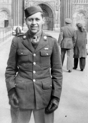 Private Bernie Sevel in England before heading across the Channel to the battle front.
