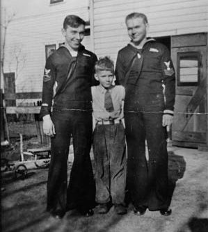 The Smith brothers (Ron, Rex, and Bob) at war’s end in Hammond, Indiana. Bob served aboard the submarine Bluefin (SS-222). 