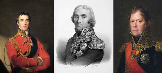 Left to right are Lieutenant General Arthur Wellesley, the Viscount Wellington; Marshal Andre Massena, and Marshal Michel Ney.