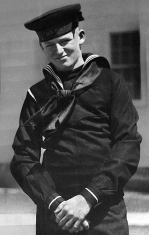 The author’s late uncle, Apprentice Seaman Billy Stack, photographed in April 1942 at the Newport (Rhode Island) Naval Training Center. Stack and his boot camp colleagues pooled their money and bought the Brownie camera used to take this picture.