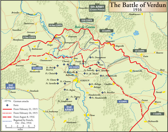 A map of the 1916 Battle of Verdun. 