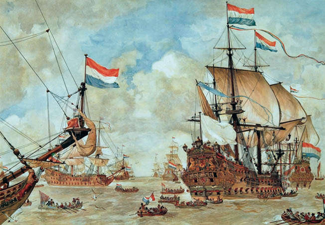 Admiral Michiel de Ruyter's Dutch fleet overpowered Admiral General George Monck's English fleet in a protracted naval clash in June 1666. 