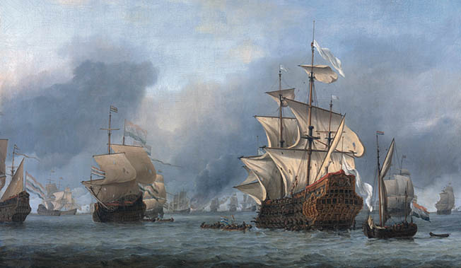 Admiral Michiel de Ruyter's Dutch fleet overpowered Admiral General George Monck's English fleet in a protracted naval clash in June 1666. 