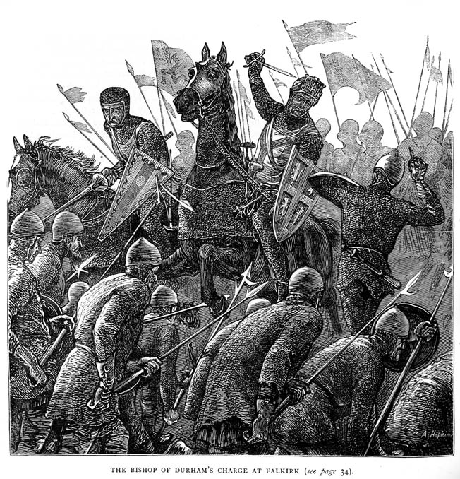 Using lances, swords, and maces, English knights overpower schiltrons drastically weakened by the English arrow storm at Falkirk.