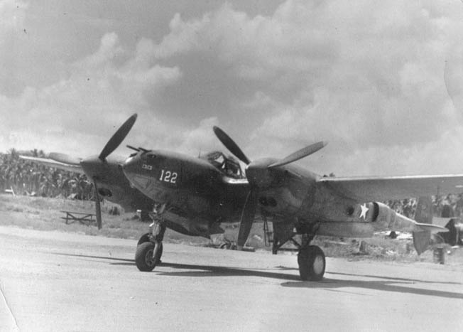 Captain Tom Lanphier’s P-38 #122 Phoebe on Guadalcanal with the 339th Fighter Squadron. Lanphier was originally given credit for half a kill before investigations revealed that Barber was the sole marksman. 