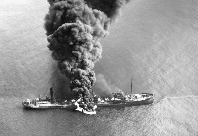 Torpedo'd midship off the coast of North Carolina April 4, 1942.