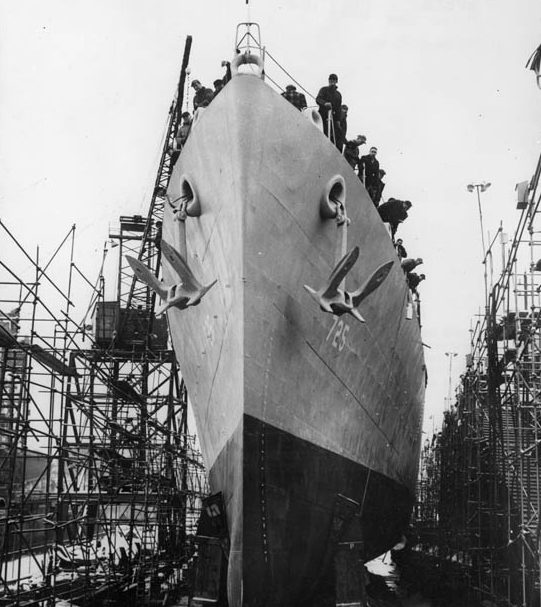 The O’Brien is launched at Bath, Maine, December 8, 1943.