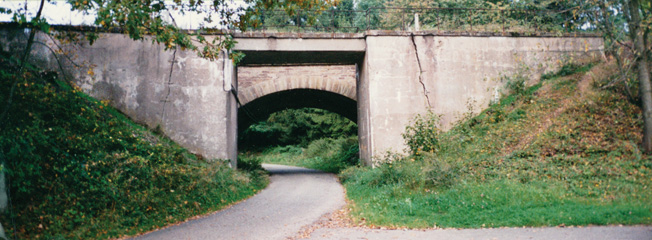 The author’s platoon was engaged in a fierce firefight at this strongly defended railroad bridge over a road leading into Lemberg. Photo taken in 1994 by Al Lapa. 