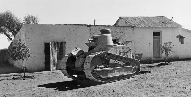 This obsolete French Renault tank was photographed shortly after the capture of Algiers. Although the Vichy French garrison put up spirited resistance for a while, hostilities eventually ceased and the Allies gained control of the city and its harbor.