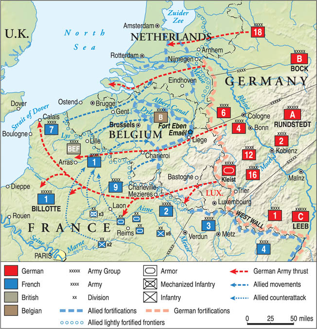 The swift German offensive codenamed Case Yellow drew French and British armies into Belgium with a feint as the main German thrust knifed through the rugged Ardennes Forest and threatened to cut off hundreds of thousands of soldiers. The Nazi dash to the English Channel capped a spectacularly executed movement.